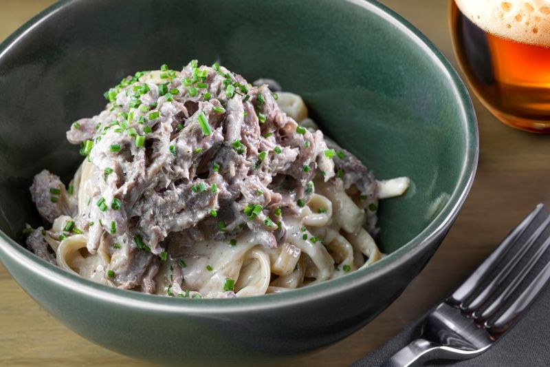 A bowl of Fettuccine Foiefredo with duck confit at Carson Kitchen (venue photo by Chris Wessling)